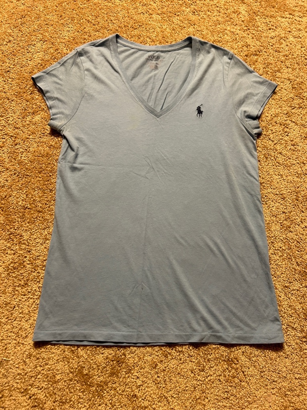 Ralph Lauren Women's V-Neck Logo Tee in Light Blue
